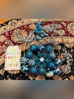 Teal Blue Holiday Ornament Set